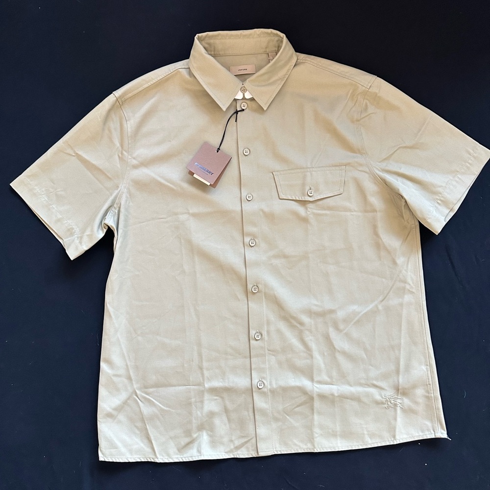Burberry Uniform Men's Light Hunter green Short Sleeve Shirt single pocket large
